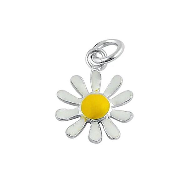 Sterling Silver White and Yellow Enamel Daisy Necklace Bracelet Pendant - Picture 2 of 4